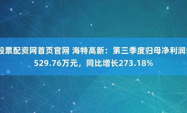 股票配资网首页官网 海特高新：第三季度归母净利润5529.76万元，同比增长273.18%
